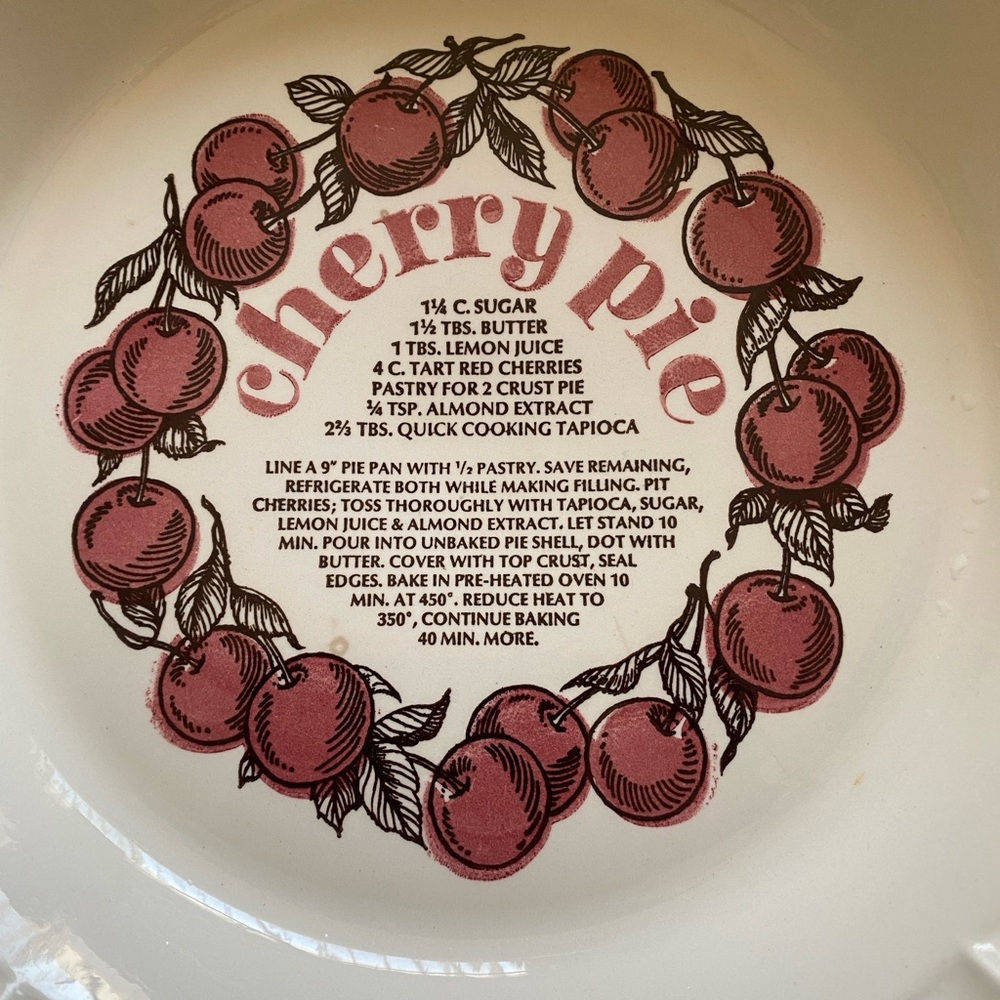 Vintage Country Harvest Pie Plates Set Cherry & Cheesecake Recipe Dishes 11” - Picture 10 of 15